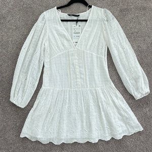 New Zara white embroidery short dress size S